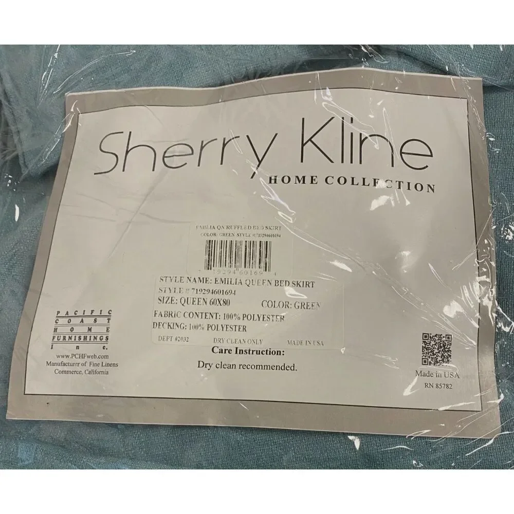 $475 Sherry Kline Home Green Queen Emilia Ruffled Dust Skirt